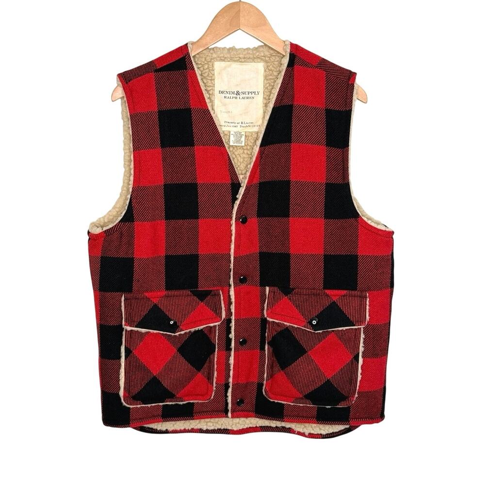 NWT Ralph Lauren Denim & Supply Buffalo plaid Sherpa lined vest large